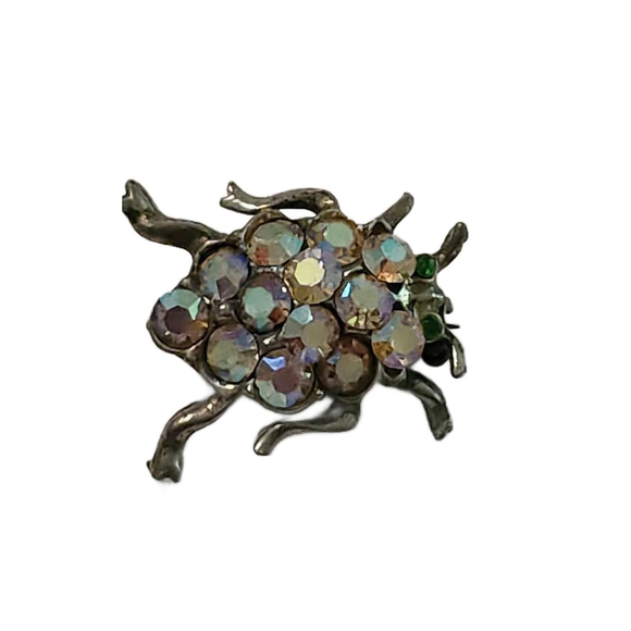 Vintage Aurora Borealis Beetle Brooch, Vintage Scarab Brooch - Picture 3 of 10